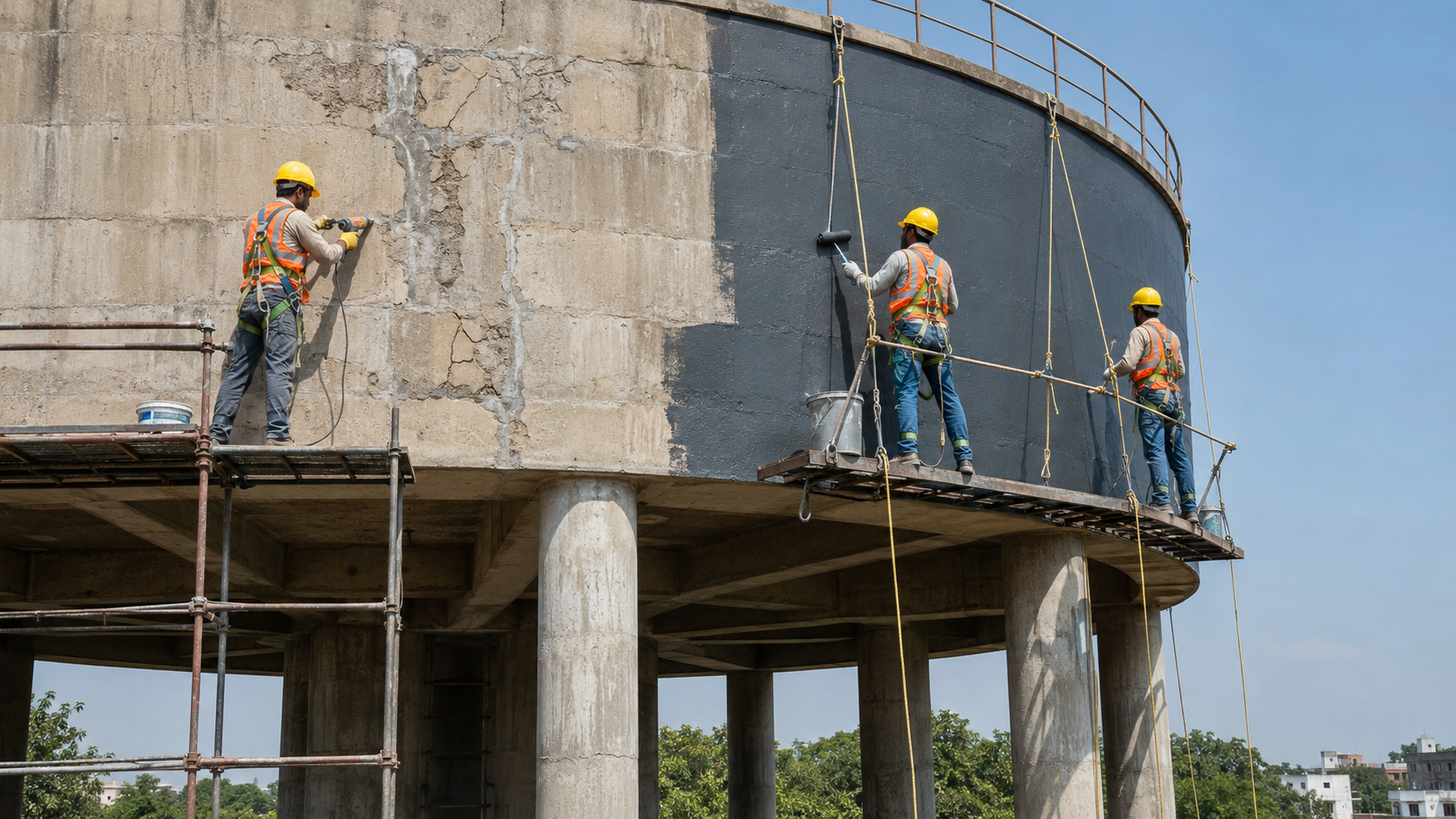 Waterproofing and repair of an elevated concrete water tank